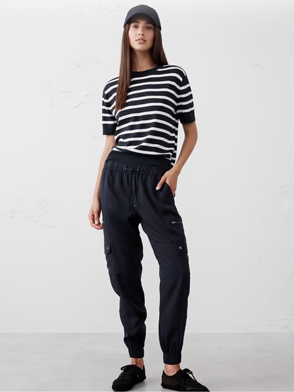 Woman’s Navy Cargo Jogger Pants - Drawstring Waist
